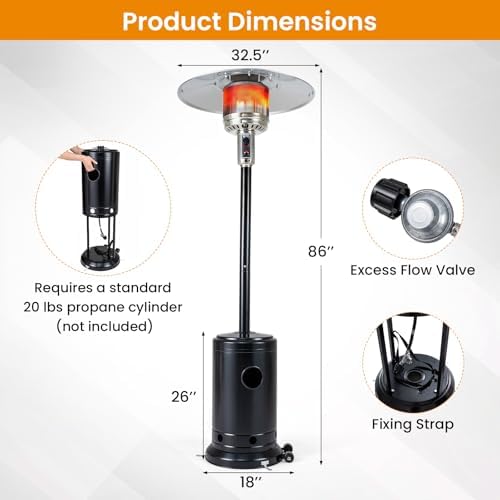 Tangkula 50,000 BTU Propane Patio Heater with Easy Ignition, Black - Image 6