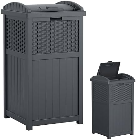 Suncast 33 Gal, Wicker Hideaway Trash Can, Secure Lid, Cyberspace Gray by Unknown