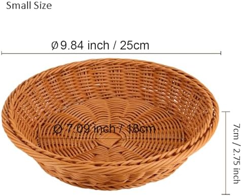 RT&BS Round Wicker Bread Basket, Round Wicker Fruit Basket, Woven Egg Baskets, Reusable Handwoven Storage Baskets for Living Room, Kitchen, Store, Restaurant, Outdoor, Party (Brown, S) - Image 3