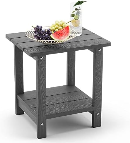 LUE BONA Outdoor Side Table, 2-Tier HDPS Small Patio Table, Dark Grey by LUEBONA