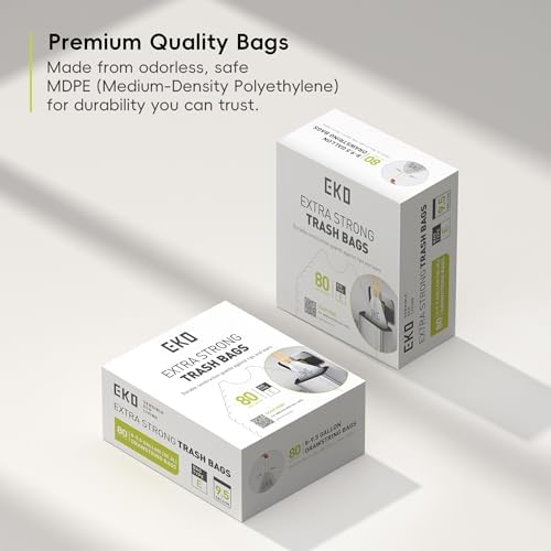 EKO Easy-Dispense Roll 80 Count Extra-Strong Drawstring Tall Kitchen Trash Bag, 8-9.5 Gallon Trash Bag (30.3L-36L) 1 Pack White, Code E - Image 6