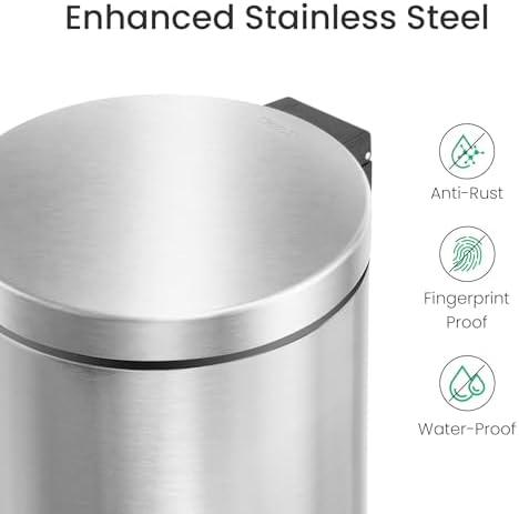 Cesun Small Round Bathroom Trash Can with Lid Soft Close, 1.2 Gal, Silver - Image 3