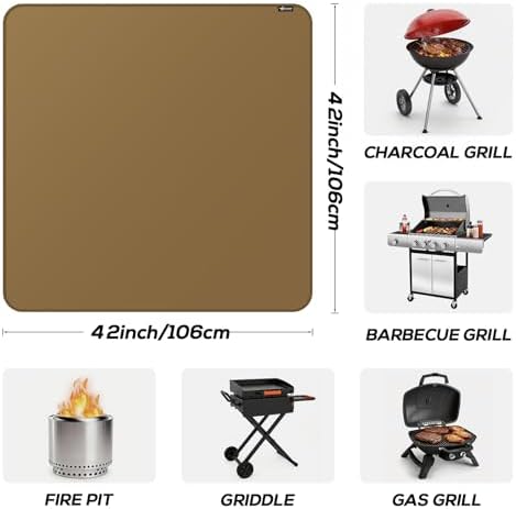 FLASLD Heavy-Duty Under Grill Mat 42inch Square Fire Pit Mat,3 Layers Fireproof Waterproof Grill Pads Protect for Deck,Patio,Outdoor Charcoal,Smokers,Wood Floor,Indoor Brown Fireplace Reusable - Image 4