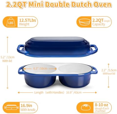 Mini Double Dutch Oven For Sourdough Bread Baking, 2.2QT Enameled Cast Iron - Image 5