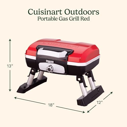 Cuisinart Petite Gourmet Portable Gas Grill, Compact Portable Grill Propane, 150 Sq. In. Cooking Surface, 5,500 BTU Burner Small Gas Grills for Camping, BBQ, Folding Legs and Carry Handles, Red - Image 2