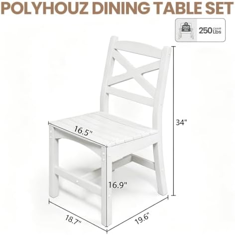 Outdoor Armless Dining Chairs Set of 4,HDPE Patio Chairs with Wide Seat,All-Weather HDPE Patio Armless Chairs for Porch, Backyard, Deck, White,Table not Included - Image 2