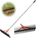 62.5 Inch Thatch Rake for Lawns 18 Sharp Tempered Spring Steel Tines by CKLT