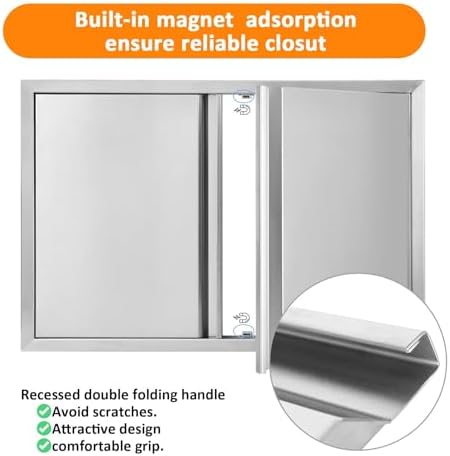 JIE JIN Outdoor Kitchen Door 35" W X 24" H Double Doors BBQ Access Door BBQ Island Door 304 Brushed Stainless Steel Flush Mount Door for Outdoor Kitchen BBQ Island Outdoor Cabinet Doors - Image 5