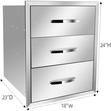 Outdoor Kitchen Drawers, Box Frame Style Flush Mount BBQ Drawer w/Stainless Steel Handle, BBQ Island Drawers For Patio Grill Station,Three Drawers - Image 2