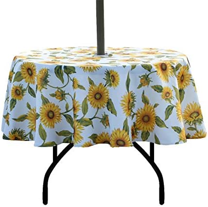 EHouseHome Outdoor and Indoor 60inch Round Tablecloth with Umbrella Hole and Zipper, Waterproof Zippered Patio Cloths, Spring/Summer Table Covers for Backyard Circular Table/BBQs/Picnic by EHouseHome