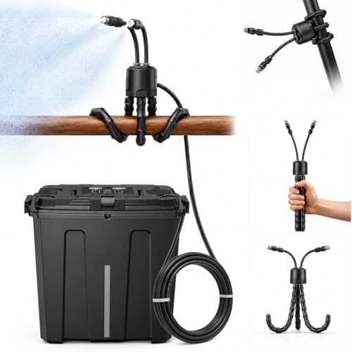 Ausic Portable Misting System, Battery Powered Outdoor Water Mister with 9L Bucket & Rechargeable Pump (Consecutive 8Hrs), Misters for Outside Patio Cooling, for Sports, Camping, Tailgating, Umbrella by Ausic