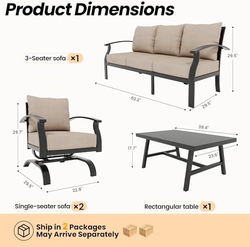 Gotland Metal Outdoor Patio Furniture Set with Coffee Table, 4 Piece Patio Conversation Set with Washable Cushion Covers, Metal Frame Sectional Sofa Furniture Set for Porch, Balcony, Deck, Yard - Image 2