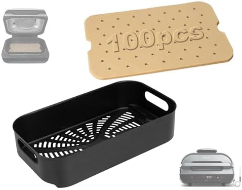 Combo Crisper Basket for Ninja Foodi FG551/DG551/DG651 Smart XL 6-in-1 Indoor Grill Accessories, Non-Stick Air Fryer Basket Replacement with 100 Pack Disposable Air Fryer Paper Liners by BBQ-PLUS