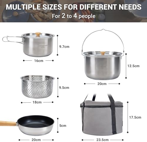KingCamp Camping Cookware Set, 304 Stainless Steel Camping Pot for 4-6 - Image 2