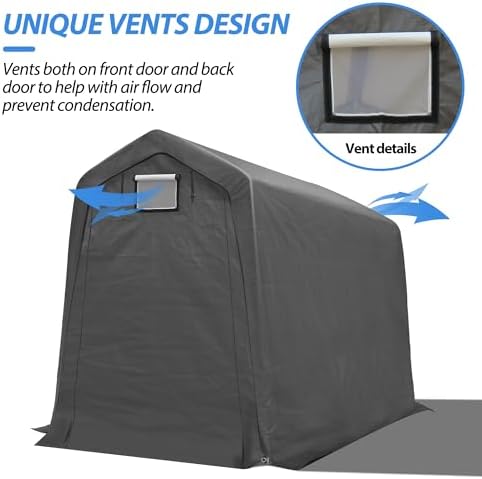 6x7Ft Outdoor Storage Shed, Portable Storage Shed with Roll-up Ventilated Door,Heavy Duty Waterproof Shelter Tent Carport for Motorcycle, Firewood, Garden Tools - Image 5