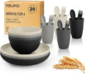 20 PCS Wheat Straw Plates and Bowls Sets,Kids Dishes Dinnerware Sets for 4,Unbreakable Kitchen Plates and Bowls Set for Travel Dishwasher & Microwave Safe Lightweight Dishes Set - BlackGrey by Perlapoc
