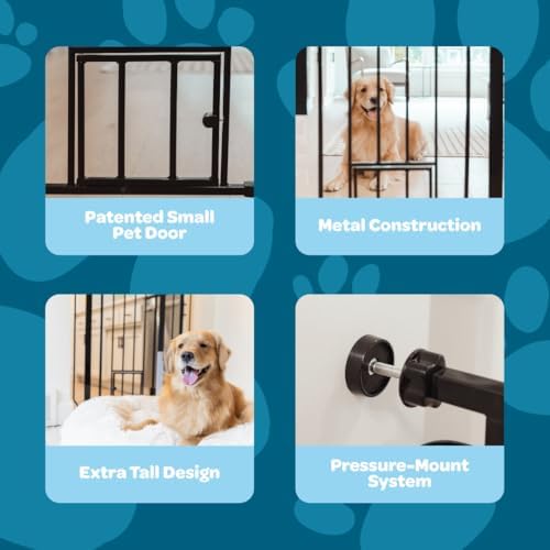 Carlson 36" Extra Tall Walk Through Dog Gate for Doorways & Bottom of Stairs, Metal Pet Gate with Small Pet Door, Expands 29”–36.5”, Black - Image 3