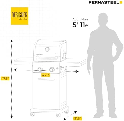 Permasteel 2-Burner Propane Gas Grill, BBQ Grill with Foldable Side Tables & Tool Hooks, Perfect for Outdoor Cooking, Patio & Garden, Red - Image 3