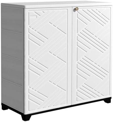 Outdoor/Indoor Storage Box,Resin and Plastic Storage Cabinet Waterproof,Outdoor Cabinet for Patio/Garden/Balcony/Backyard/All Room (with 2 Shelves)-White by Mrosaa