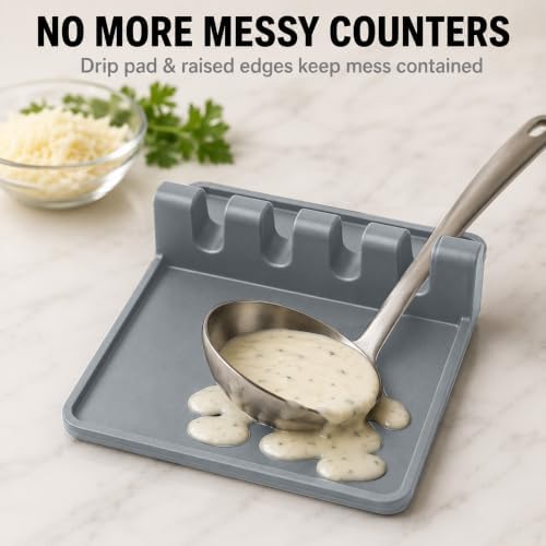2 Pack Grey Silicone Spoon Rest for Stove Top Kitchen Spoon Holder Set - Image 4