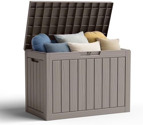 45 Gallon Waterproof Resin Deck Box, UV Resistant Outdoor Storage for Garden, Patio, Porch, Delivery（Grey，45 Gallon） by KFY