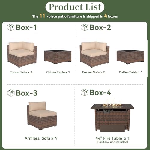 Aoxun 11 Piece Patio Furniture Set with 44" Fire Pit Table Wicker Rattan - Image 5