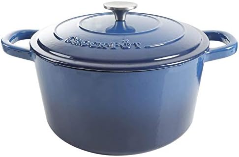 Crock-Pot Artisan 7-Quart Round Enameled Cast Iron Dutch Oven – Sapphire Blue, Durable Heavy-Duty Cookware for Slow Cooking, Baking, Roasting with Lid by Crock-PotBrand
