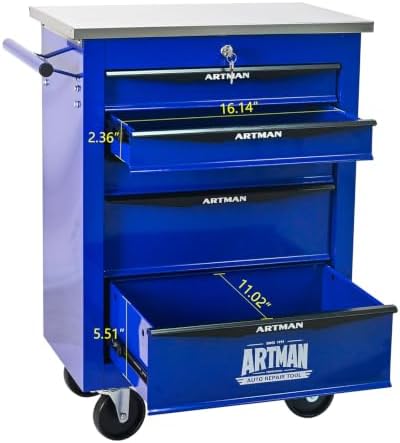 5-Drawer Heavy-Duty Rolling Tool Chest with Wheels & Steel Roof, Lockable Tool Chest Storage Cabinet for Garage, Workshop, Warehouse, and Repair Shop - Image 4