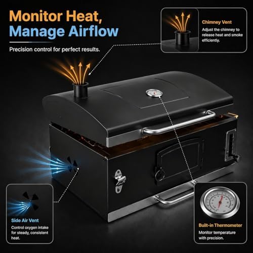 30in Built in Charcoal Grill for Outdoor Kitchen Island, Heavy Duty Large Barbecue Grills with Liftable Tray, Insulated Hood & Temp Gauge Drop-in BBQ Barrel Grill for Family Parties Patio Cooking - Image 6