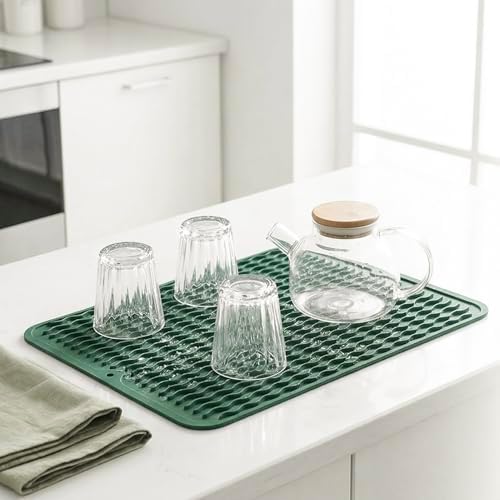 MicoYang Silicone Dish Drying Mat — Quick-Dry Ridges Counter & Sink Pad, Heat-Resistant Trivet to 450°F, Non-Slip & Dishwasher Safe, Roll-Up Storage, 18 Colors & 9 Sizes (Green, 16"×12") - Image 6