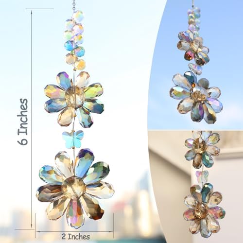 Crystal Flower Suncatcher Hanging Ornament, Rainbow Maker Window Sun Catcher Indoor Outdoor Patio Garden Decor (Deep Multicolor) - Image 3
