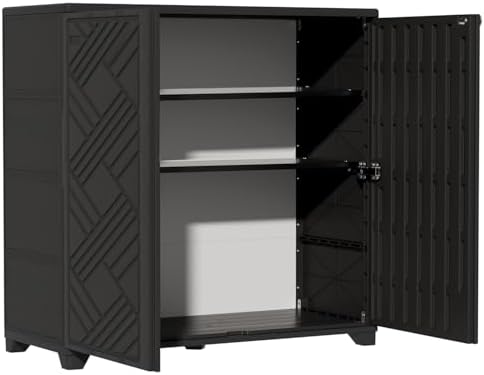 ZZM Indoor/Outdoor Storage Cabinet Waterproof, 34"x15"x34" Plastic Outdoor Storage Box for Garden Balcony Bathroom, All Weather Outdoor Storage Clearance, DIY Usage, with 2 Shelf (Black) by ZZM