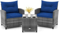 KOTEK 3 Piece Patio Furniture Set, Outdoor PE Rattan Conversation Set with Washable Cushions & Tempered Glass Tabletop, Wicker Chairs and Table Set for Porch, Garden, Balcony (Navy) by KOTEK