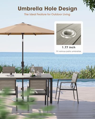 Outdoor Dining Set for 6, Aluminum Patio HDPS Outdooor Table and Chairs Set with Umbrella Hole, All Weather Patio Furniture Set, 7 Peice Patio Dining Table Set (Classic Gray) - Image 3