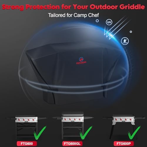 Comnova Griddle Cover for Camp Chef FTG600 - Premium 600D Outdoor Flat Top Grill Cover Heavy Duty & Waterproof for Camp Chef 4 Burner Griddle FTG600, FTG600P, and FTG600GL - 63.5 x 22 x 36 Inch - Image 4