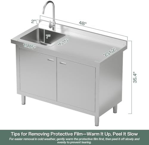 Jocisland 48-Inch Stainless Steel Utility Sink Cabinet with Faucet - Image 3
