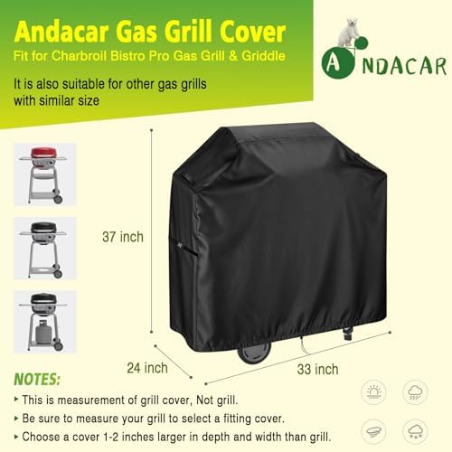 Outdoor Grill Cover for Char Broil Bistro Pro Electric Grill Grill & Griddle-25302146 25302145 25302161, Waterproof Gas Grill Cover Patio BBQ Griddle Covers - 33" L×24" W×37" H, Black - Image 2
