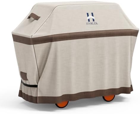 HAMLER Grill Cover 58 Inch, Heavy Duty Waterproof BBQ Covers, Gas Grill Covers Fits Weber Spirit, Weber Genesis, Char-Broil, Nexgrill, Brinkmann, Brown & Beige by HAMLER