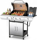 COWSAR 3 Burner Gas Grill, 34,000 BTU Stainless Steel BBQ Grill with Side Burner, Porcelain-Enameled Cast Iron Grates, Pull-Out Grease Tray for Patio, Backyard & Outdoor Cooking by COWSAR