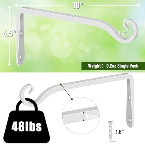 Feed Garden 10 Inch Decorative Iron Wall Hooks, L-Shaped Plant Bracket Metal Straight Plant Hanger or Hanging Bird Feeders,Wind Chimes,Flower Baskets,Lanterns,Indoor/Outdoor Use,White,2 Pack - Image 2