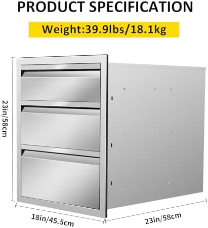 Outdoor Kitchen Drawers 18" W x 23" H x 23" D Flush Mount Triple BBQ Drawers with Hidden Handle Stainless Steel Drawer for Outdoor Kitchen Island, Patio Grill Station - Image 2