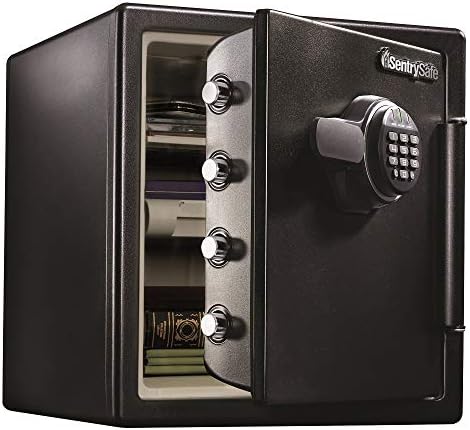 SentrySafe Fireproof and Waterproof Black Steel Home Safe with Digital Keypad Lock and Organization Trays for Money, Documents, 1.23 Cubic Feet, SFW123EU by SentrySafe