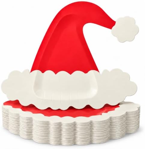 FOIMAS 50pcs Christmas Paper Plates, Red Christmas Hat Paper Plates Santa Disposable Tableware Party Plate For Dessert Xmas Party Supplies Winter Holiday Birthday Kitchen Table Decoration by FOIMAS