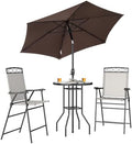Outsunny 4 Piece Outdoor Patio Dining Furniture Set, 2 Folding Chairs, Adjustable Angle Umbrella, Wave Textured Tempered Glass Dinner Table, Beige by Outsunny
