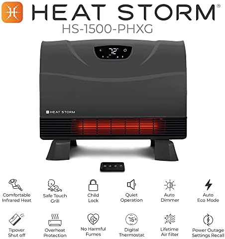 Heat Storm Phoenix HS-1500-PHX, Infrared Space Heater with Attachable Feet, Remote Control, Energy Efficient-750-1500 Watts, Gray Floor or Wall - Image 6