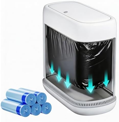 2.3 Gallon Slim Small Bathroom Trash Can with Lid, White Dog Proof Garbage Can with Air-Press Bag Expander & Removable Bucket, Narrow Bathroom Waste Basket for Bedroom, Office, Dorm by Unknown