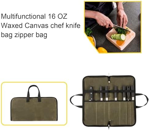 7 Slots Chefs Knife Roll Bag Cutlery Storage Case Men Army Green - Image 4