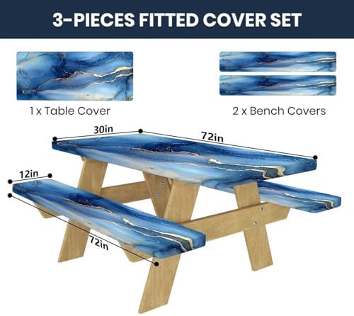 CAPSCEOLL Picnic Table Cover with Bench Covers 6ft - Dark Blue Marble - Image 2