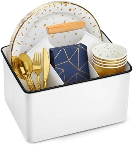 Plexon Metal Utensil Caddy With Handle - Farmhouse Kitchen Utensil Holder by Plexon