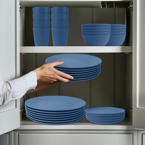 Wrova 40Pack plates and bowls sets for kids - Unbreakable wheat straw dinnerware sets service for 8 - Alternative plastic 40pcs dishes for kitchen, camping and indoors dinning - (Blue) - Image 7
